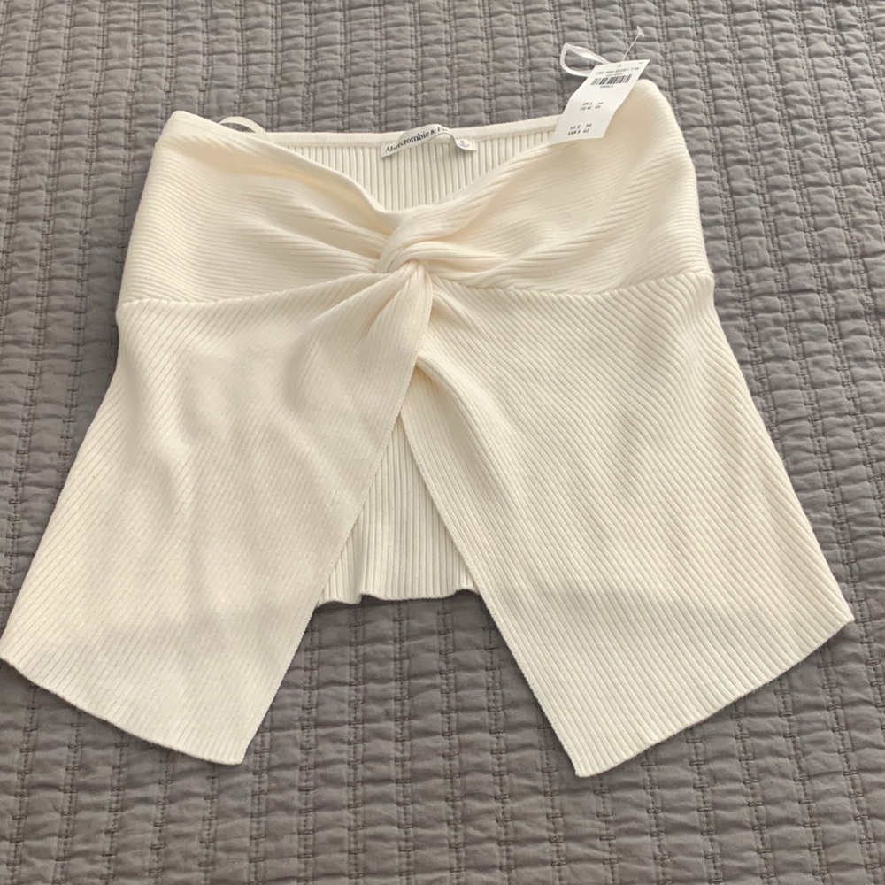 Abercrombie & Fitch Ivory Twist Front Ribbed Tube Top